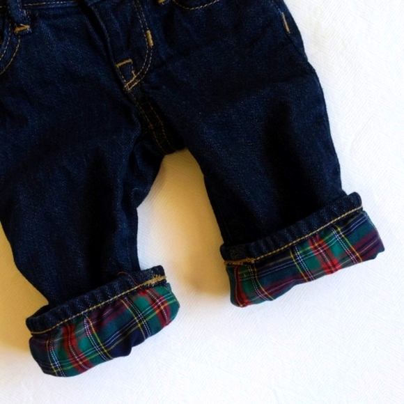 babyGap 1969 tartan plaid lined dark wash denim pull-on jeans 3 months baby - Picture 4 of 7